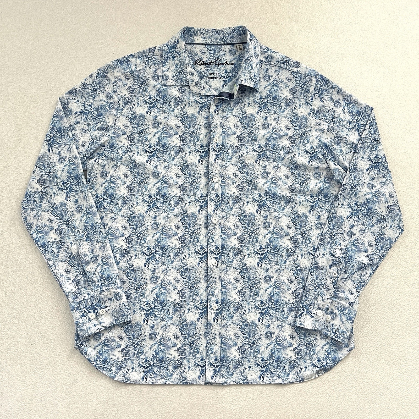 Robert Graham Upf 30 Stretch Basinger Button Shirt Classic Fit Blue Print Men L